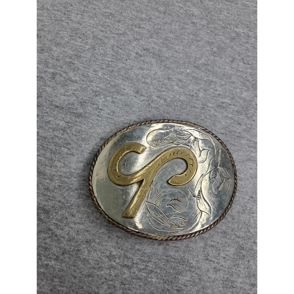 Handmade Western Floral Initial S Horseshoe Silver Belt Buckle
